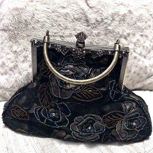 Vintage Black Velvet Embroidered Handbag Chain Strap